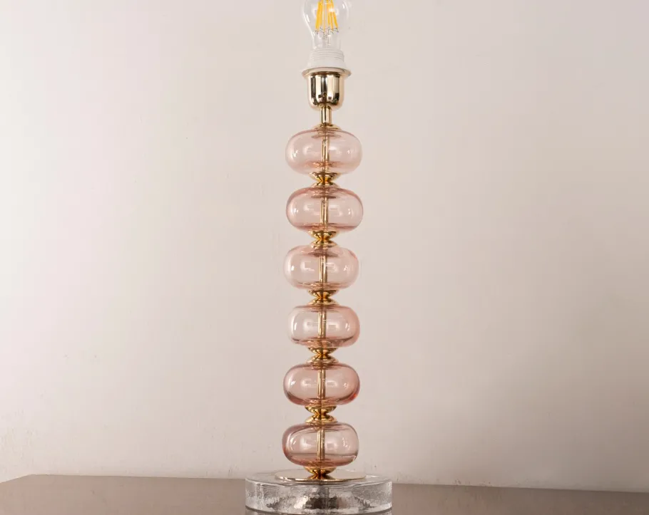 Discount Pamono Clear Murano Glass Table Lamp with Pink Balls, Italy