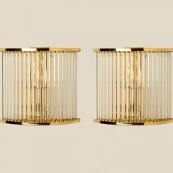 Sale Pamono Clear Ridged Gold Glass Sconces in the style of Venini, Italy, 1970s, Set of 2