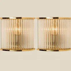 Sale Pamono Clear Ridged Gold Glass Sconces in the style of Venini, Italy, 1970s, Set of 2