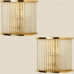Sale Pamono Clear Ridged Gold Glass Sconces in the style of Venini, Italy, 1970s, Set of 2