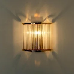 Sale Pamono Clear Ridged Gold Glass Sconces in the style of Venini, Italy, 1970s, Set of 2