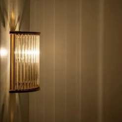 Sale Pamono Clear Ridged Gold Glass Sconces in the style of Venini, Italy, 1970s, Set of 2