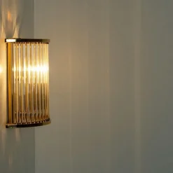 Sale Pamono Clear Ridged Gold Glass Sconces in the style of Venini, Italy, 1970s, Set of 2