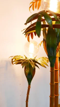 Clearance Pamono Colored Metal Palm Tree Floor Lamp with Wooden Stand, Italy, 1970s