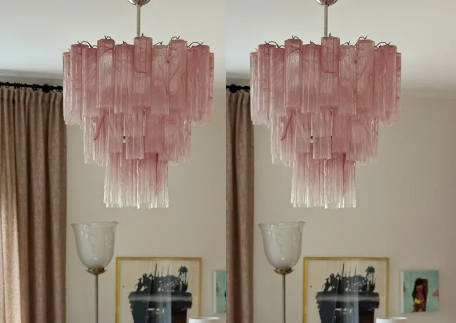 Best Pamono Colorful Murano Chandeliers in Pink Marbled Glass, Set of 2
