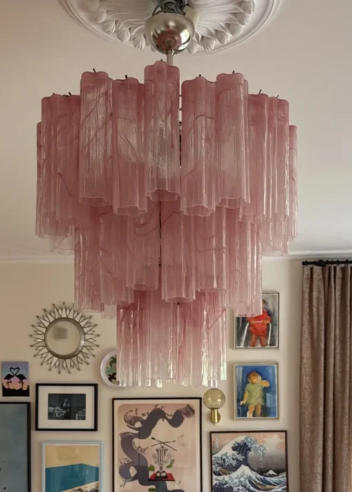 Best Pamono Colorful Murano Chandeliers in Pink Marbled Glass, Set of 2