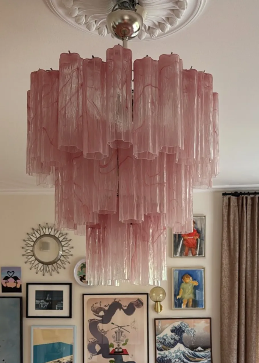 Best Pamono Colorful Murano Chandeliers in Pink Marbled Glass, Set of 2