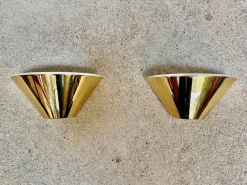 Hot Pamono Cone-Shaped Brass Wall Lamps or Sconces by Glashütte Limburg, 1960s, Set of 2