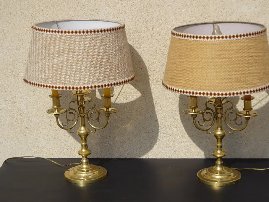 Online Pamono Copper Bedside Lamps, 1890s, Set of 2