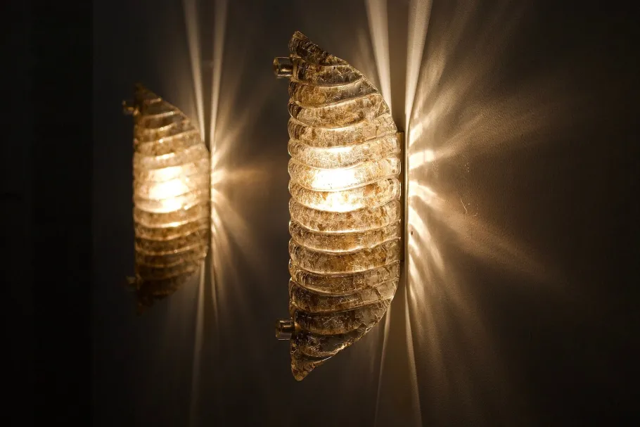 Discount Pamono Cornets Wall Lights in Amber Murano Glass, 1970s, Set of 2