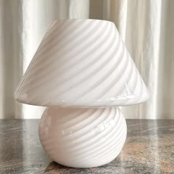 Outlet Pamono Cream Pink Swirl Mushroom Murano Glass Table Lamp, 1970s