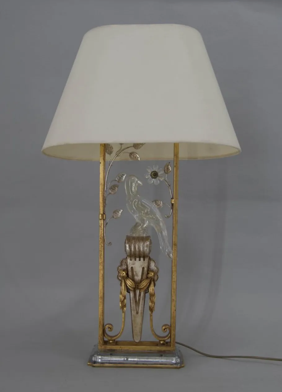 Clearance Pamono Crystal Parrot Table Lamp attributed to Maison Bagues, 1970s
