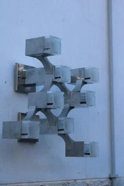 Clearance Pamono Cubic Wall Lamp in Chromed Metal and Methacrylate by Gaetano Sciolari for Sciolari, 1970s