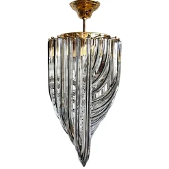 Clearance Pamono Curved Murano Crystal Glass Ribbon Chandelier attributed to Paolo Venini, 1960s