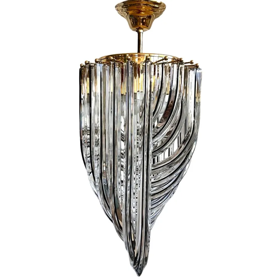 Clearance Pamono Curved Murano Crystal Glass Ribbon Chandelier attributed to Paolo Venini, 1960s