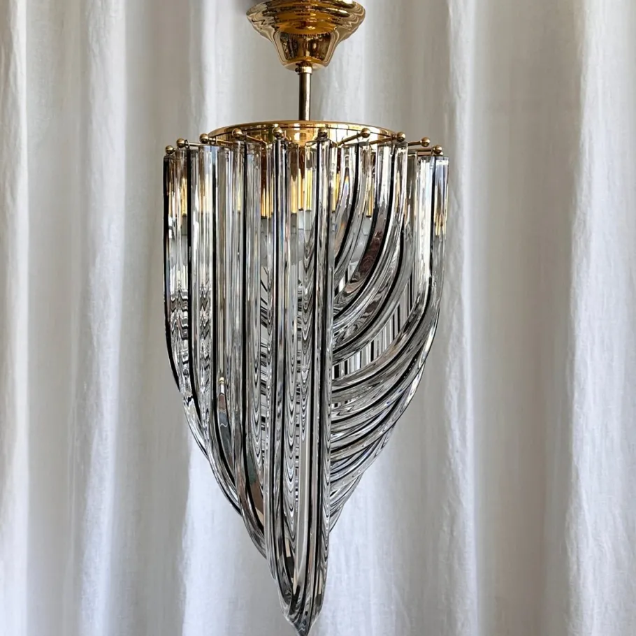 Clearance Pamono Curved Murano Crystal Glass Ribbon Chandelier attributed to Paolo Venini, 1960s