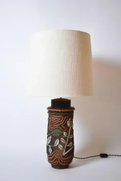 Sale Pamono Cylindrical Foliage Pattern Ceramic Lamp, 1960s