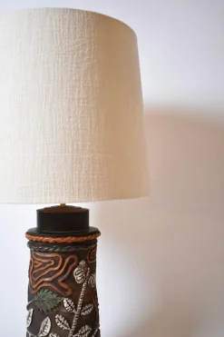 Sale Pamono Cylindrical Foliage Pattern Ceramic Lamp, 1960s