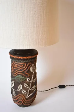 Sale Pamono Cylindrical Foliage Pattern Ceramic Lamp, 1960s