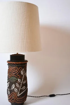 Sale Pamono Cylindrical Foliage Pattern Ceramic Lamp, 1960s