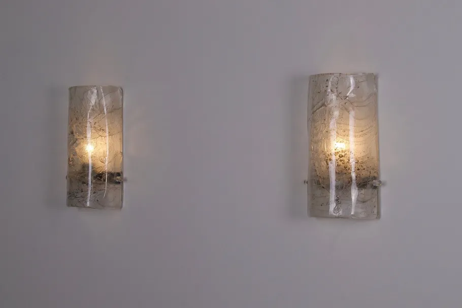 New Pamono Cylindrical Murano Glass Wall Lights, 1970s, Set of 2