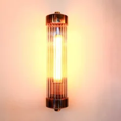 Sale Pamono Cylindrical Wall Light with Streaked Glass and Patinated Brass Finish, 1970s