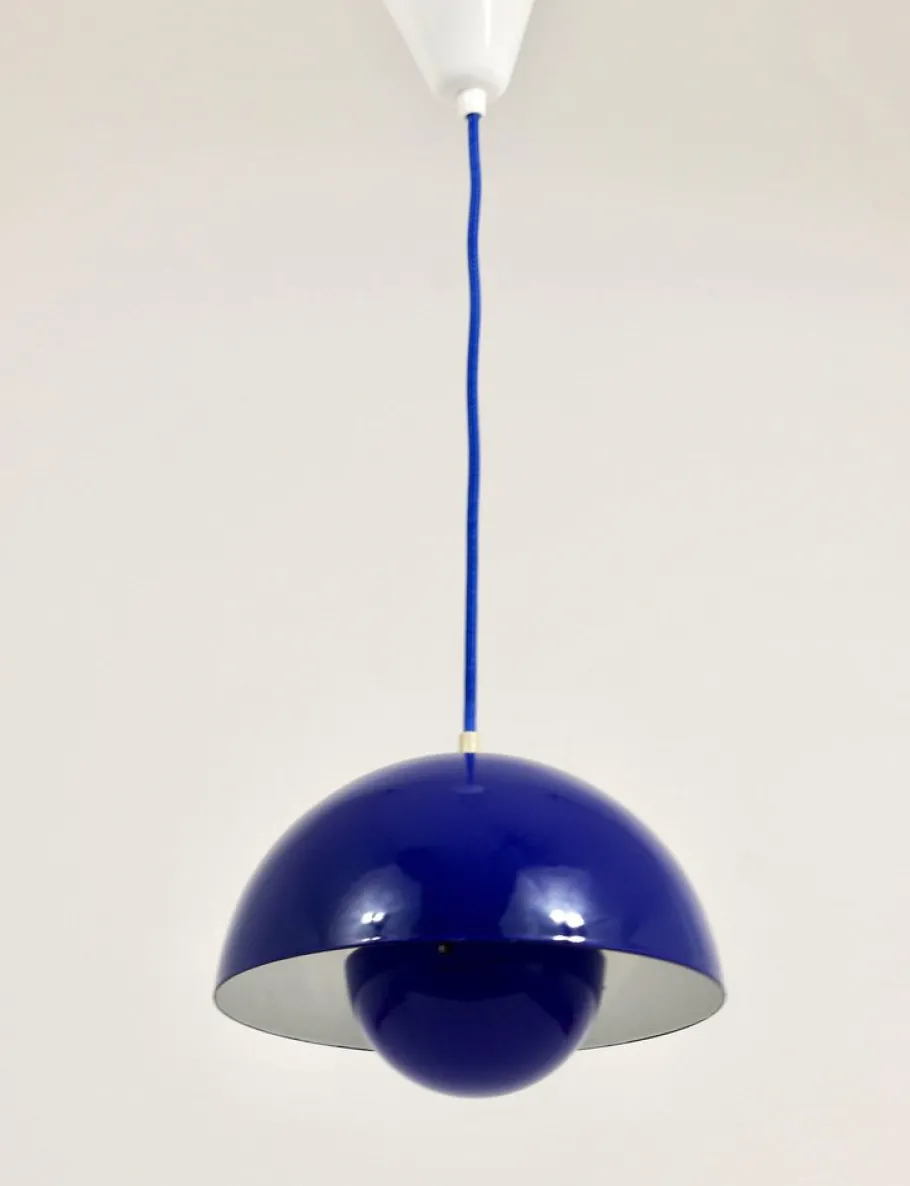 Clearance Pamono Danish Blue Enameled Flowerpot Pendant Lamp by Verner Panton for Louis Poulsen, 1969