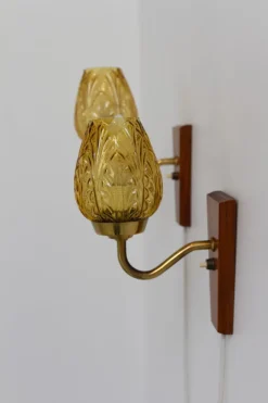 Clearance Pamono Danish Brass and Amber Glass Wall Sconces from Laoni, 1960s, Set of 2