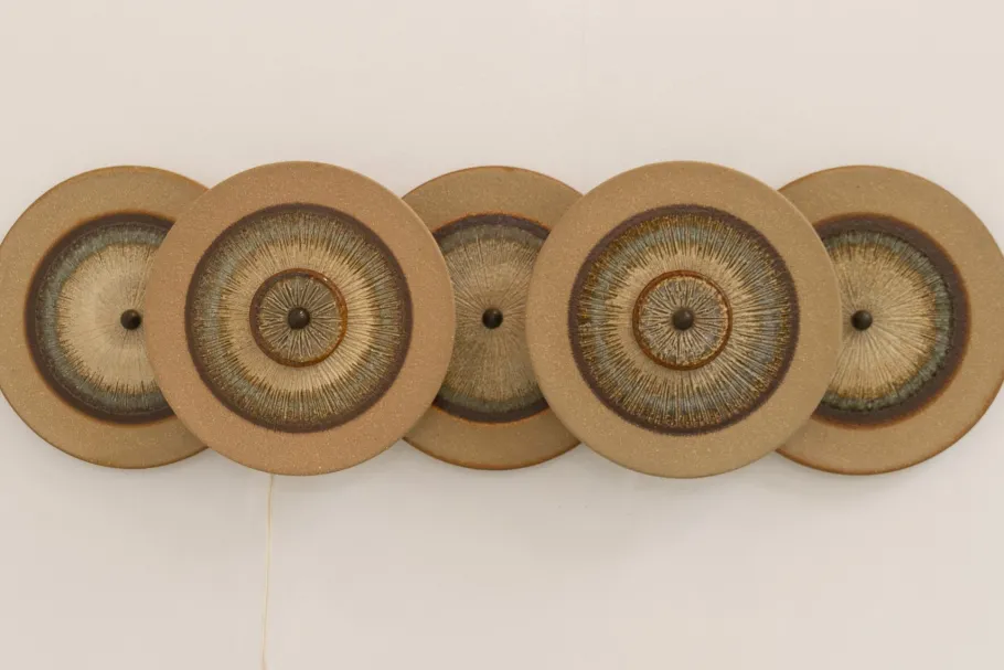 Clearance Pamono Danish Ceramic Five Disc Wall Lamp from Søholm, 1970s