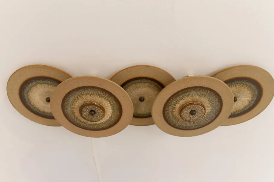 Clearance Pamono Danish Ceramic Five Disc Wall Lamp from Søholm, 1970s