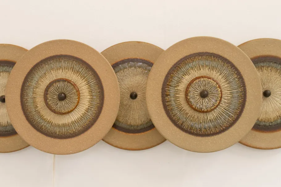 Clearance Pamono Danish Ceramic Five Disc Wall Lamp from Søholm, 1970s