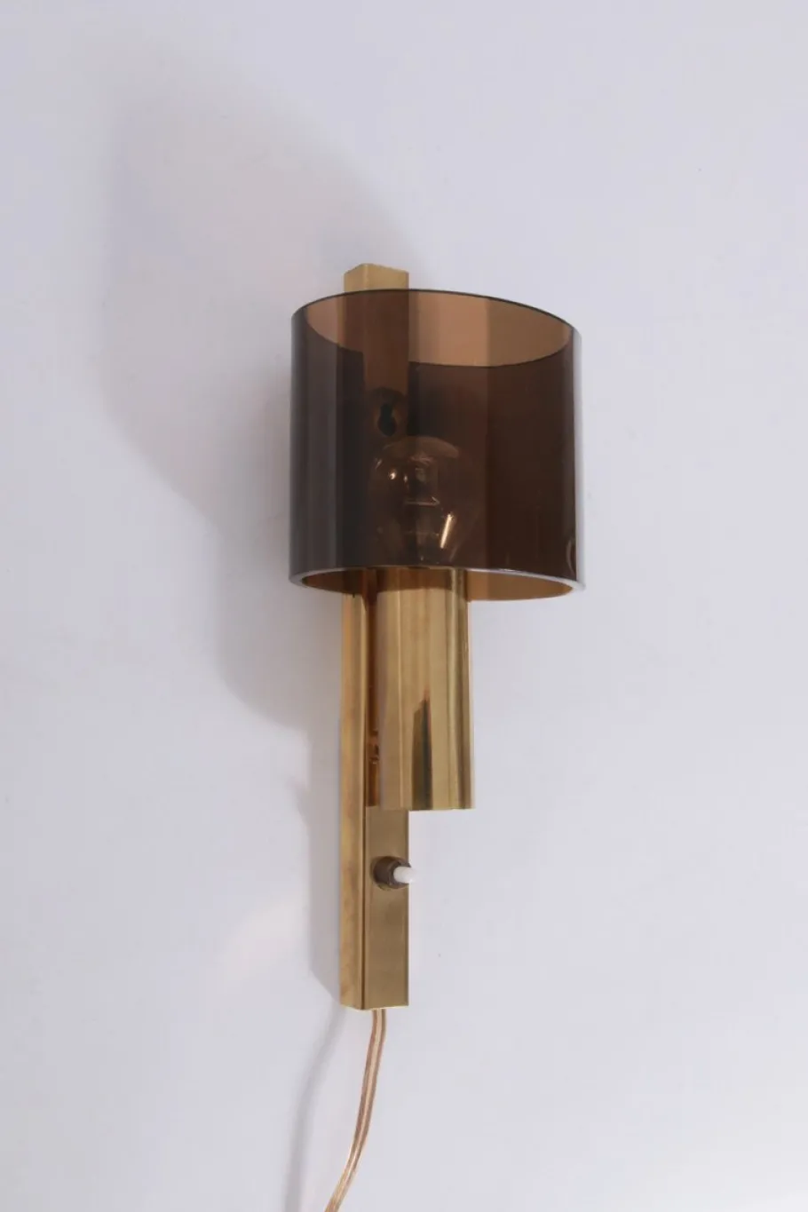 New Pamono Danish Gilt Brass & Smoked Acrylic Glass Sconce from Hassel & Teudt, 1960s