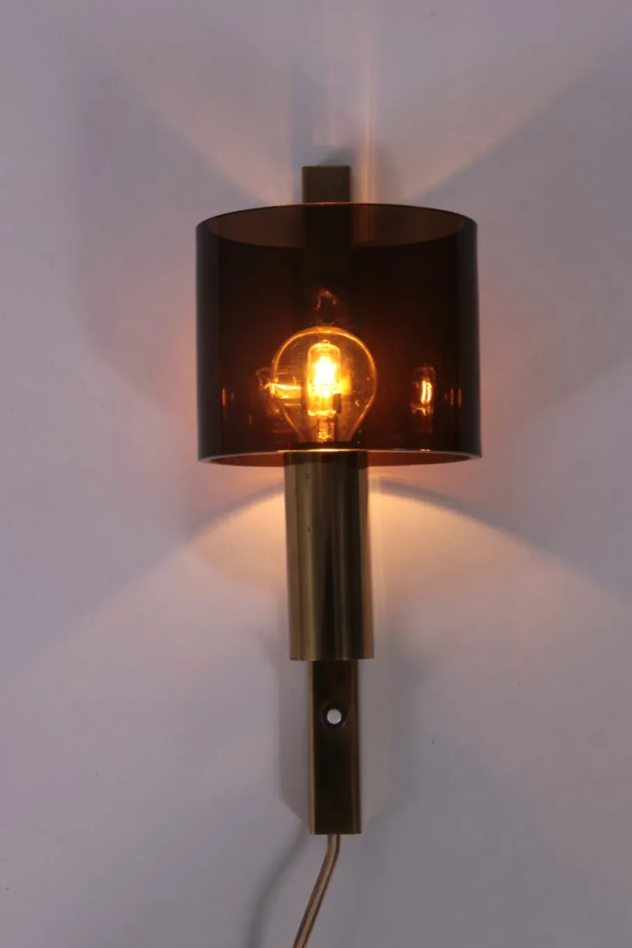 New Pamono Danish Gilt Brass & Smoked Acrylic Glass Sconce from Hassel & Teudt, 1960s