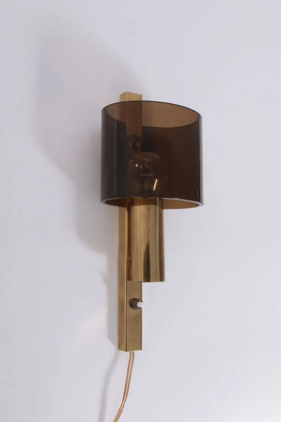 New Pamono Danish Gilt Brass & Smoked Acrylic Glass Sconce from Hassel & Teudt, 1960s