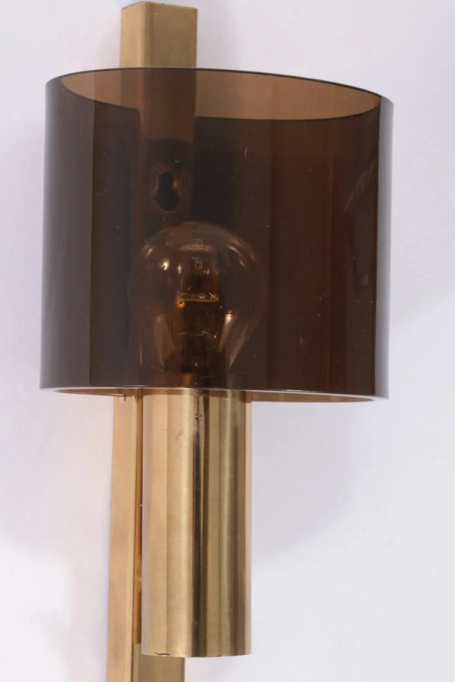 New Pamono Danish Gilt Brass & Smoked Acrylic Glass Sconce from Hassel & Teudt, 1960s