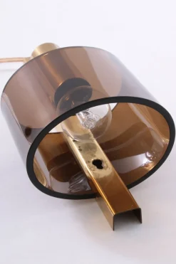 New Pamono Danish Gilt Brass & Smoked Acrylic Glass Sconce from Hassel & Teudt, 1960s