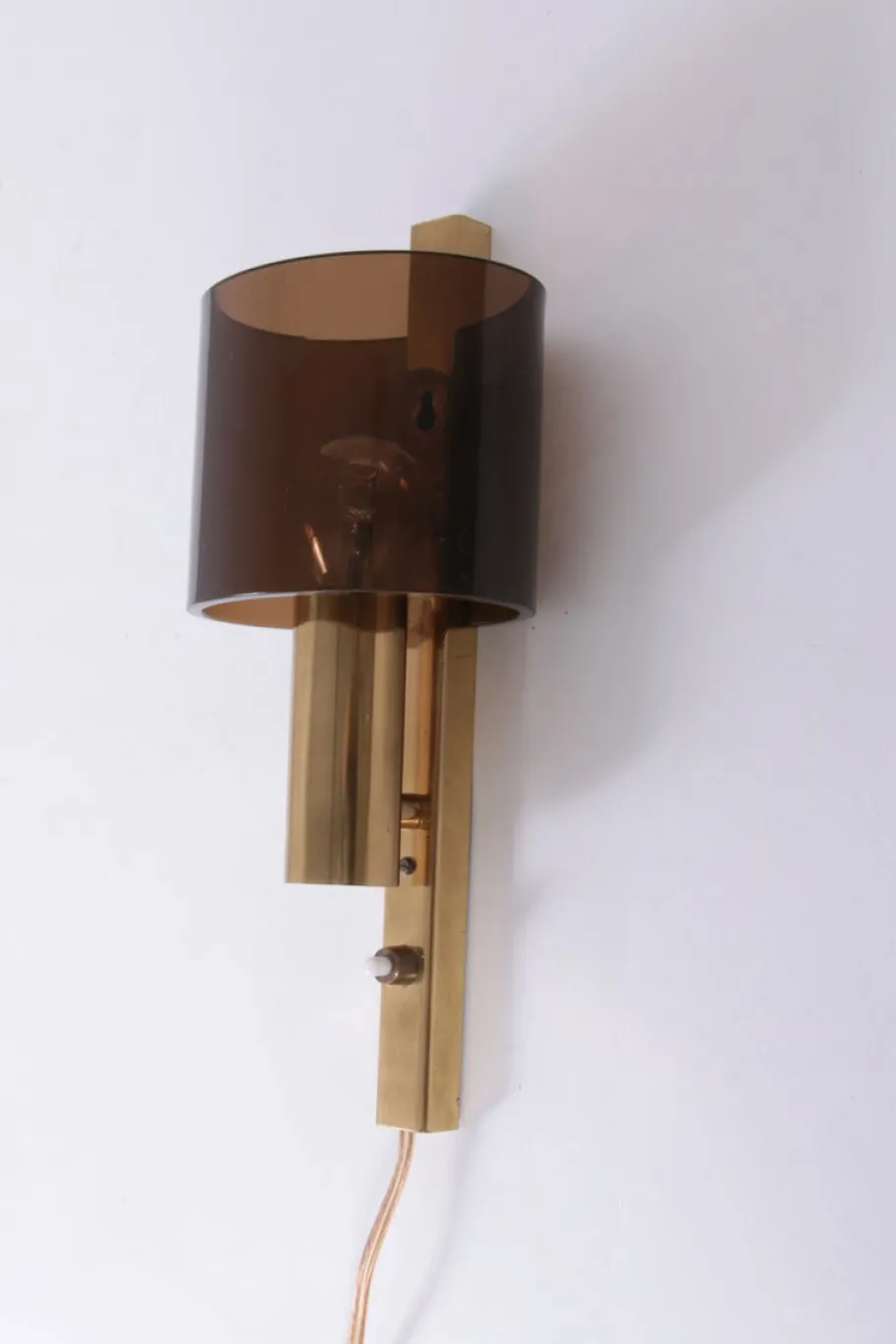 New Pamono Danish Gilt Brass & Smoked Acrylic Glass Sconce from Hassel & Teudt, 1960s