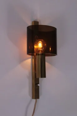 New Pamono Danish Gilt Brass & Smoked Acrylic Glass Sconce from Hassel & Teudt, 1960s