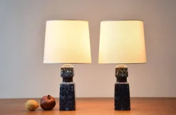 Clearance Pamono Danish Modern Blue and Black Table Lamps by Nils Thorsson for Royal Copenhagen and Fog & Mørup, 1970s, Set of 2