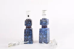 Clearance Pamono Danish Modern Blue and Black Table Lamps by Nils Thorsson for Royal Copenhagen and Fog & Mørup, 1970s, Set of 2