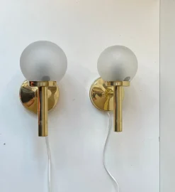 Clearance Pamono Danish Modern Brass and Frosted Glass Wall Sconces from Abo Metalkunst, 1970s, Set of 2