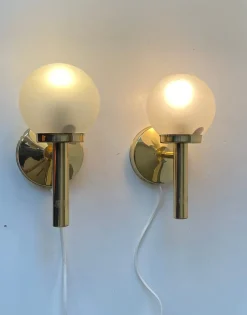Clearance Pamono Danish Modern Brass and Frosted Glass Wall Sconces from Abo Metalkunst, 1970s, Set of 2