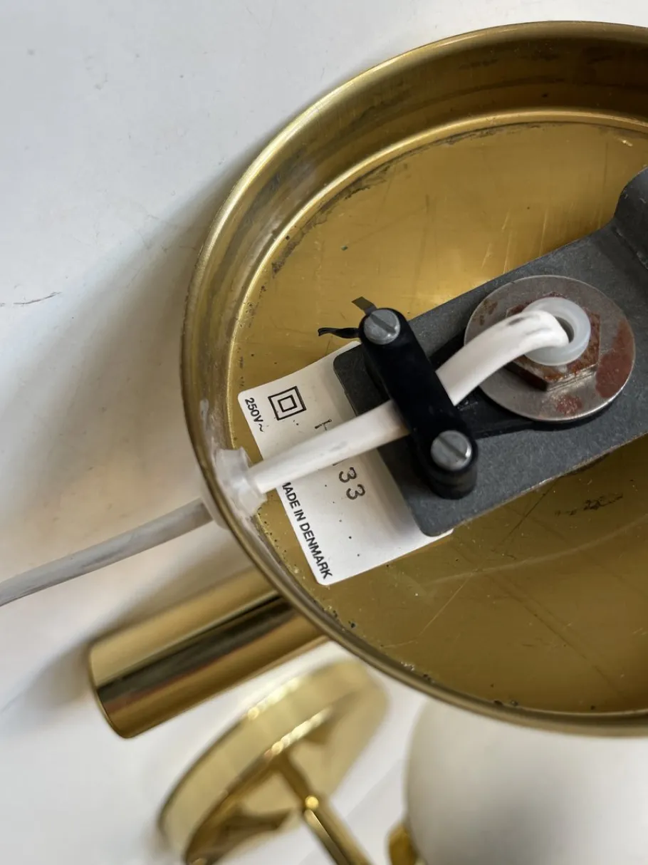 Clearance Pamono Danish Modern Brass and Frosted Glass Wall Sconces from Abo Metalkunst, 1970s, Set of 2