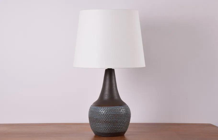 Online Pamono Danish Modern Dark Blue and Brown Ceramic Table Lamp with Lampshade by Einar Johansen for Søholm, 1960s