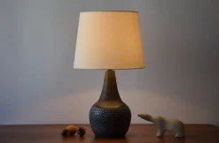 Online Pamono Danish Modern Dark Blue and Brown Ceramic Table Lamp with Lampshade by Einar Johansen for Søholm, 1960s