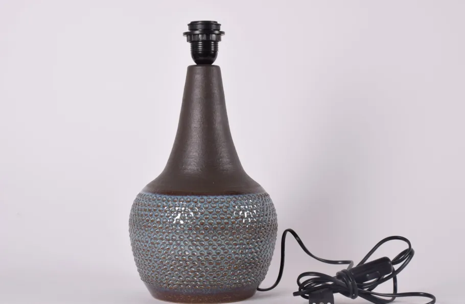 Online Pamono Danish Modern Dark Blue and Brown Ceramic Table Lamp with Lampshade by Einar Johansen for Søholm, 1960s