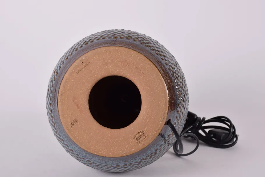 Online Pamono Danish Modern Dark Blue and Brown Ceramic Table Lamp with Lampshade by Einar Johansen for Søholm, 1960s