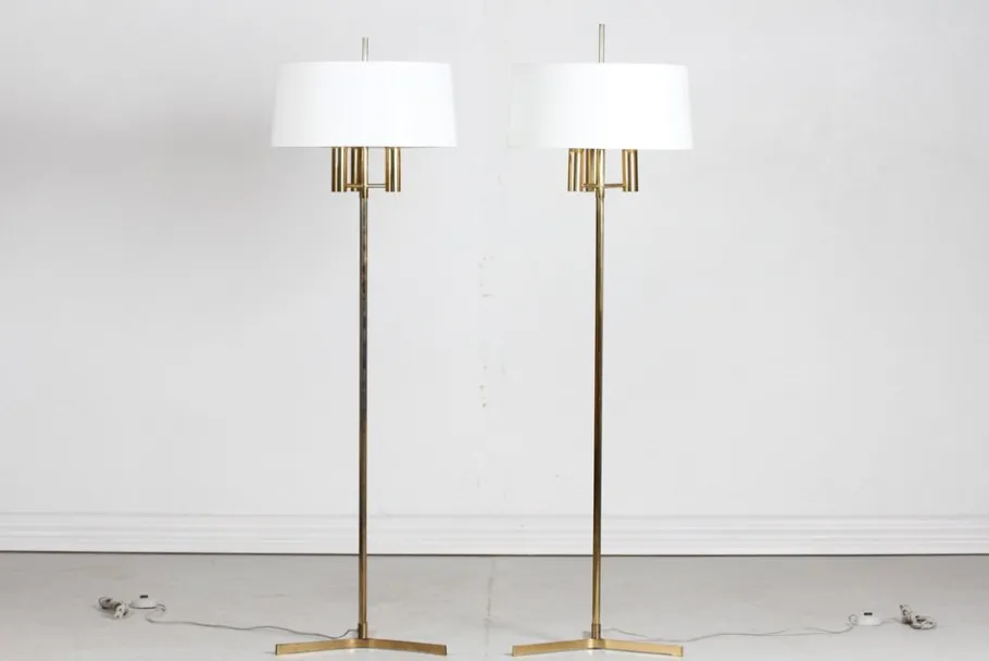 New Pamono Danish Modern Floor Lamps in Brass by Svend Aage Holm Sørensen for Fog & Mørup, 1960s, Set of 2