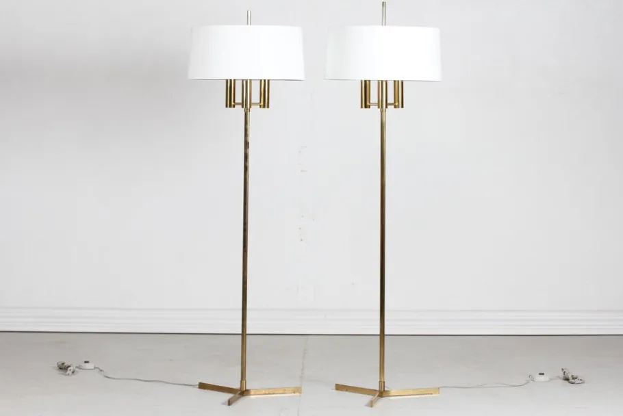 New Pamono Danish Modern Floor Lamps in Brass by Svend Aage Holm Sørensen for Fog & Mørup, 1960s, Set of 2