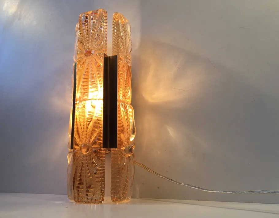 Clearance Pamono Danish Modern Sunburst Sconce in Amber Glass & Brass from Vitrika, 1960s
